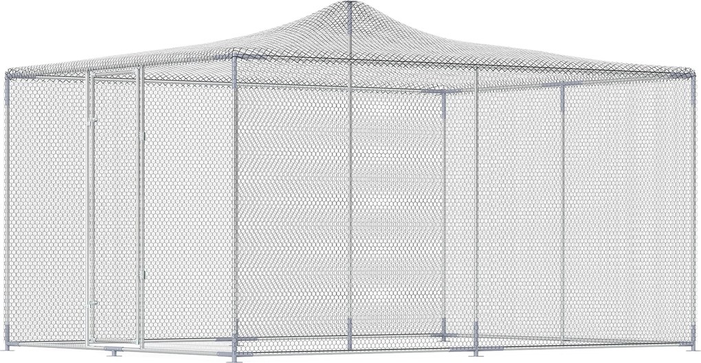 PawHut Țarc pentru Găini de Exterior, 4x3x2m 12㎡ Adăpost pentru Găini din Oțel Galvanizat cu Acoperiș Impermeabil Anti-UV și Închidere Dublă, Coteț pentru Păsări, Animale Mici, Iepuri și Rațe | Aosom Romania