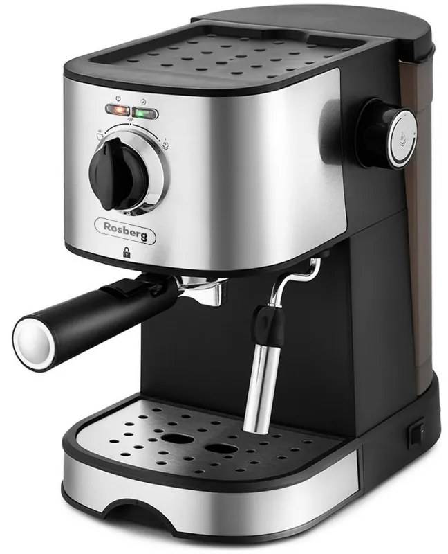 Espressor Rosberg Premium RP51171D, 850W, 20 bar, 2 Filtre, Negru/Otel inoxidabil