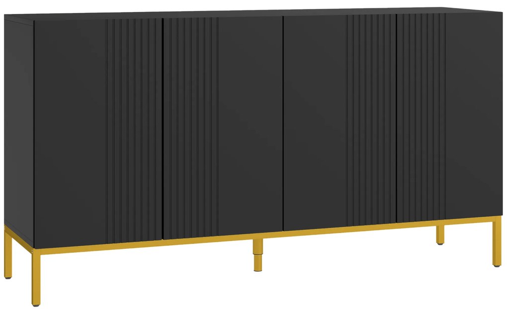 HOMCOM Bufet design contemporan grafic 2 dulapuri uşă rafturi reglabile lemn negru metal auriu | Aosom Romania
