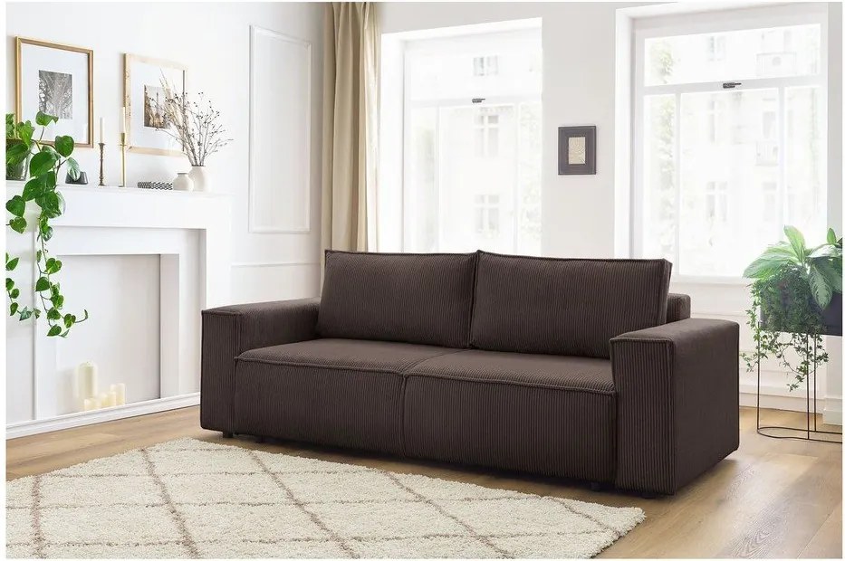 Canapea taupe extensibilă cu tapițerie din catifea reiată 245 cm Nihad – Bobochic Paris