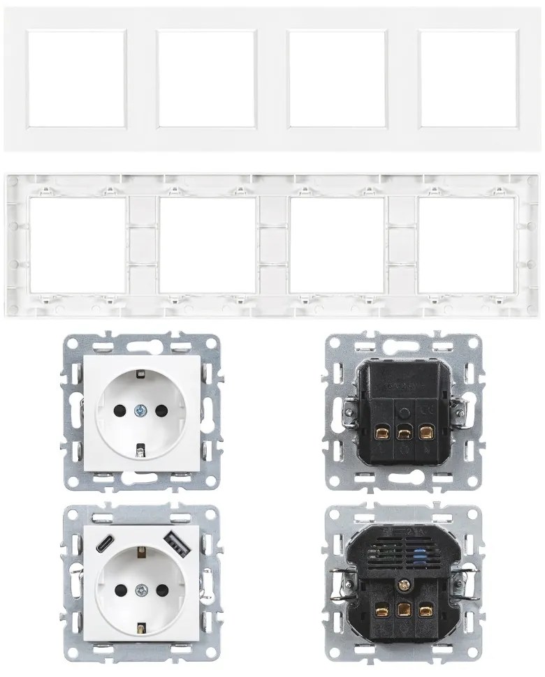Nova IV patru prize cu împământare 16A 250V cu cadru alb