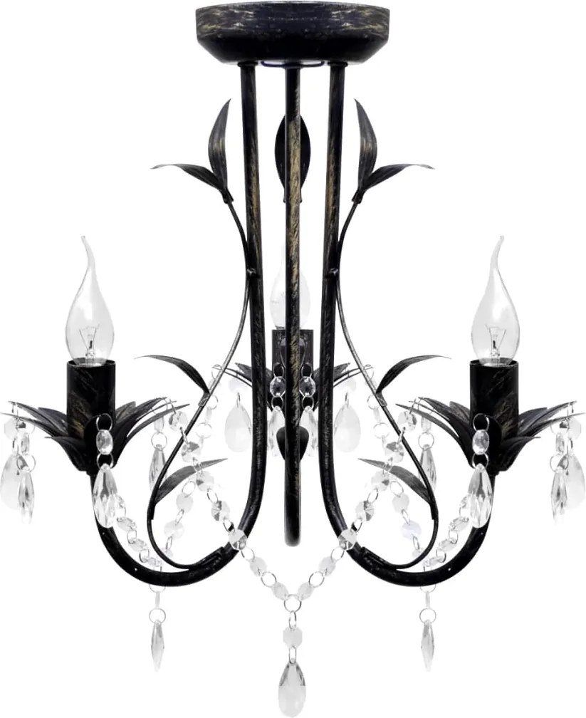 vidaXL Candelabru metal negru stil Art Nouveau, mărgele cristal, 3xbecuri E14