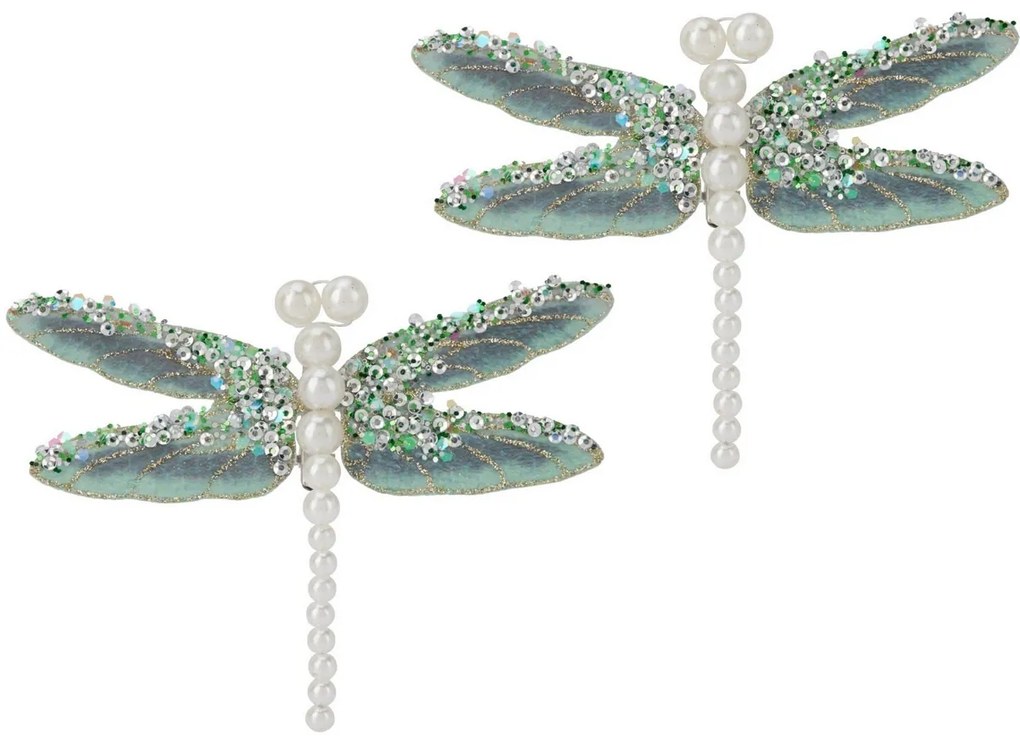 Set de decorațiuni de Crăciun Libelula, verde,13x9x1,5 cm, cu clemă, SET DE 2 BUCĂȚI