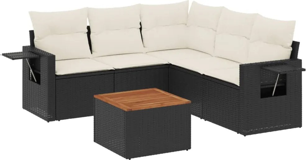 vidaXL Set mobilier de grădină cu perne, 6 piese, negru, poliratan