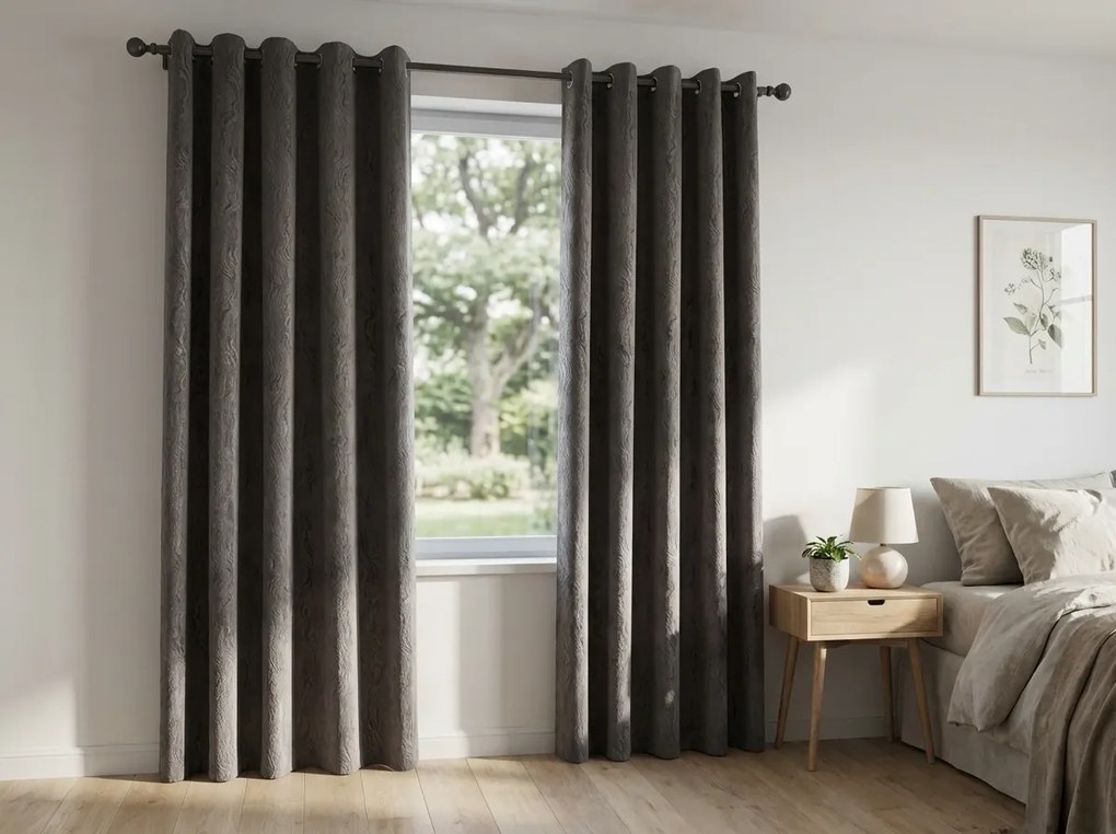 Draperie opaca DUNES VELVET 140x250 cm, gri inchis Agatat: Inele metalice