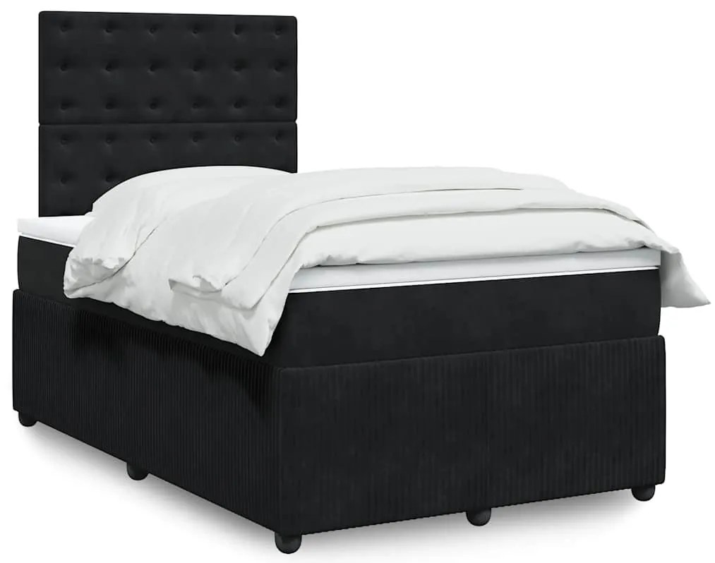 vidaXL Pat box spring cu saltea, negru, 120x190 cm, catifea