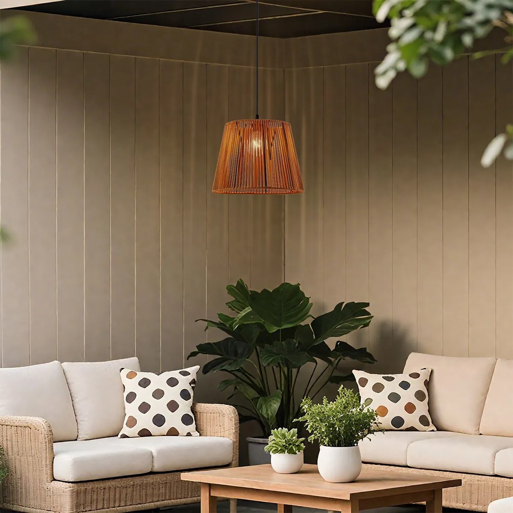 Lampă suspendată de exterior neagră cu abajur din frânghie portocalie IP44 - Cava Jayla