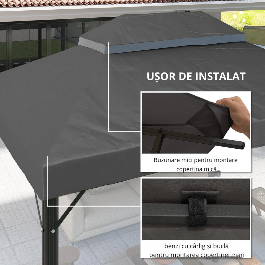 Outsunny Acoperiș de rezervă pentru pavilion, 3 x 4 m, husă de rezervă cu orificii de scurgere, poliester, protecție solară, UPF30+, Gri închis | Aosom Romania