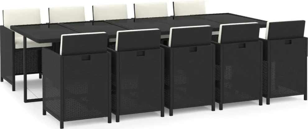 vidaXL Set mobilier de exterior cu perne, 11 piese, negru, poliratan