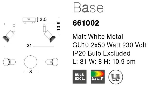 Aplica perete / tavan moderna cu spoturi Base alba 2L NVL-661002