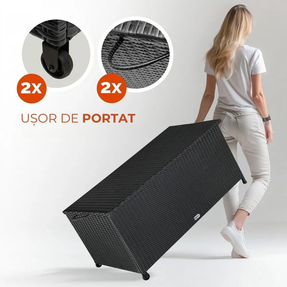 Ladă de depozitare din poliratan RICCO, 270L, 117x53x60cm, negru Casaria