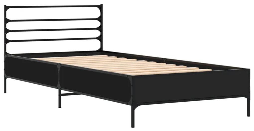 845587 vidaXL Cadru de pat, negru, 100x200 cm, lemn prelucrat și metal