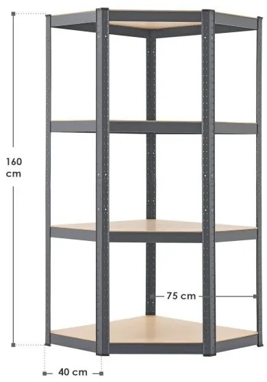Juskys Raft de colt - 160x75x40-75 cm gri