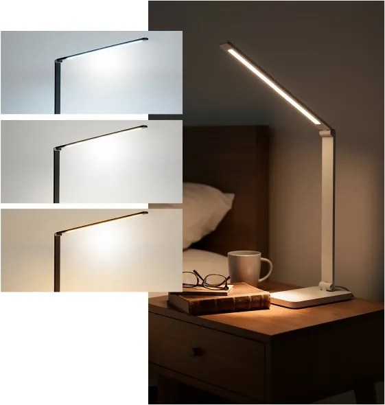 Brilagi - Lampă de masă LED reglabilă, cu control tactil și încărcare wireless Qi, LED/7W/5V, 3000/4000/6000K, albă