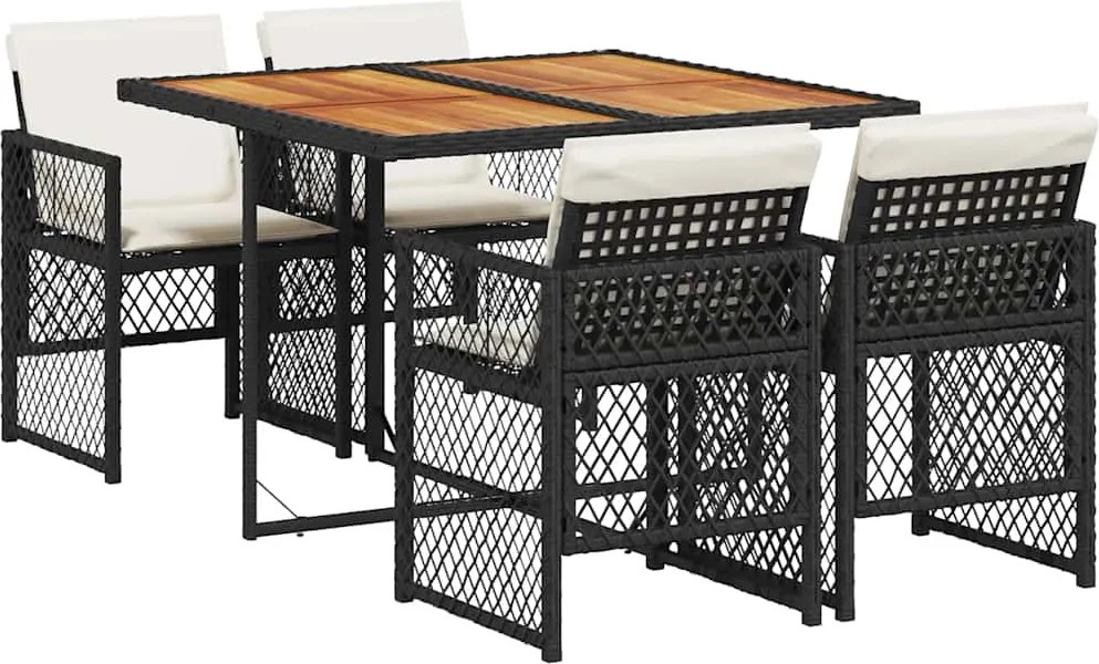 vidaXL Set mobilier de grădină cu perne, 5 piese, negru, poliratan