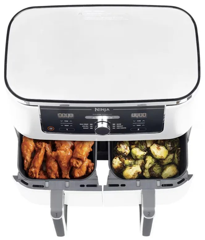 Friteuza dubla cu aer cald Ninja AF400EUWH, 2470W, 9.5 L, 6 programe, 40-240°C, Zone independente, Alb