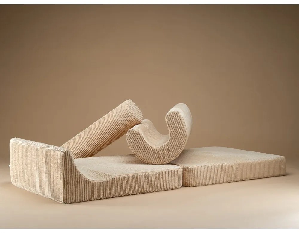 Fotoliu pentru copii maro deschis cu tapițerie din catifea reiată Flipster – Wigiwama