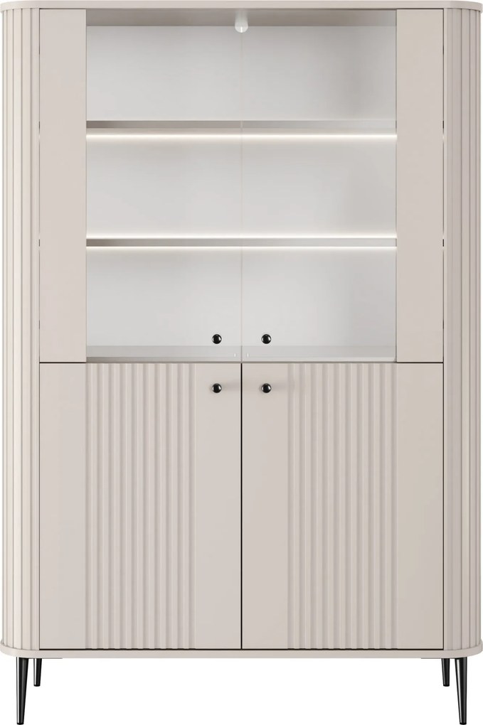 Vitrină Vesper 103 cm cu 4 uși - cașmir / picioare negre