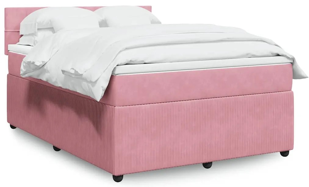vidaXL Pat box spring cu saltea, roz, 160x200 cm, catifea