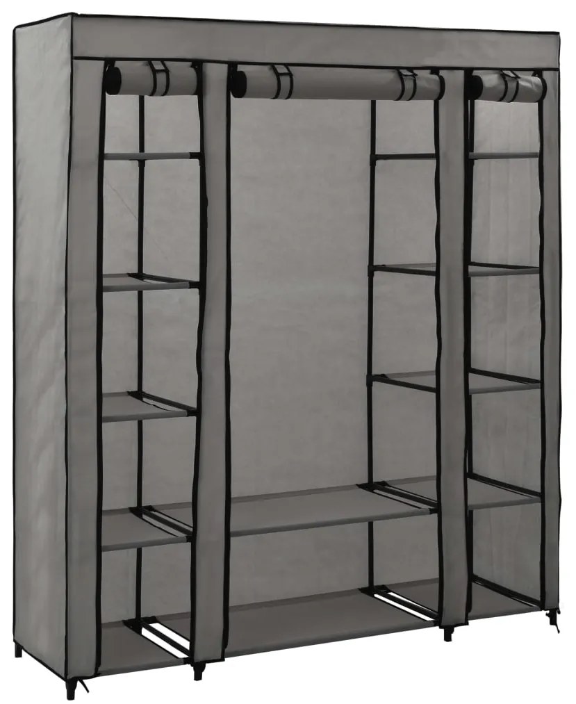 vidaXL Șifonier cu bare și compartimente, gri, 150x45x176 cm, textil