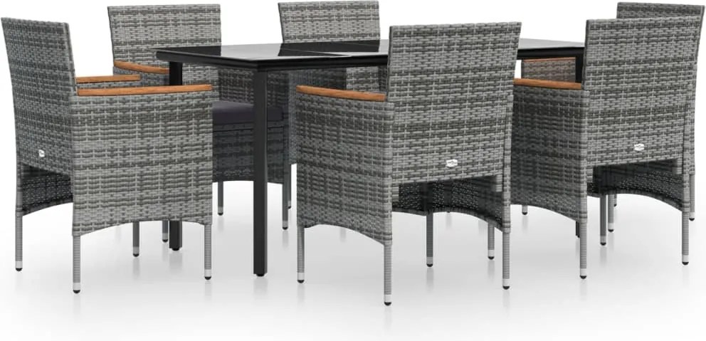 vidaXL Set de servit masa pentru grădină, 7 piese, gri și negru