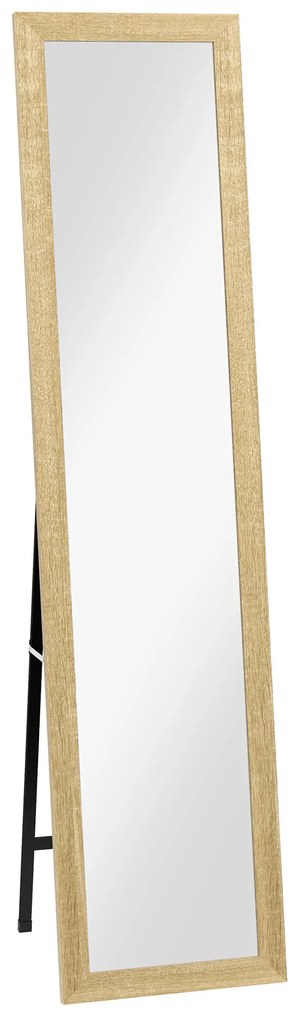 HOMCOM, Oglindă pe suport, pentru perete sau așezare, cu ramă din lemn, pentru living sau dormitor, 37 x 155 cm, maro deschis | Aosom Romania