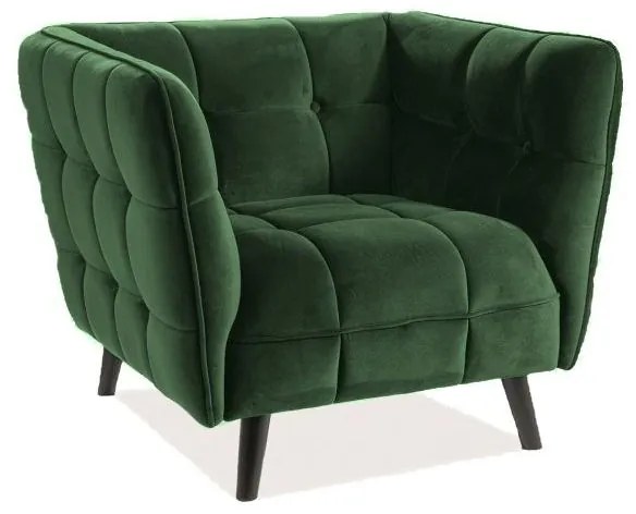 Fotoliu Tapitat Castello 1, Catifea Verde Bluvel 78 / Wenge