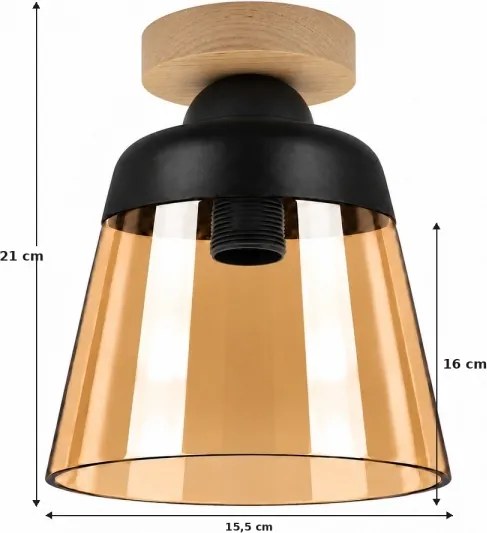 BRILAGI-LED Plafonieră R GLASS 1xE27/60W/230V Ø 15,5cm stejar/bej fumuriu