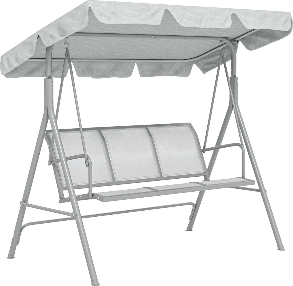 Balansoar de grădină 3 locuri Hollywoodschaukel cu acoperiș din metal gri+argintiu 170 x 110 x 153 cm | Aosom Romania