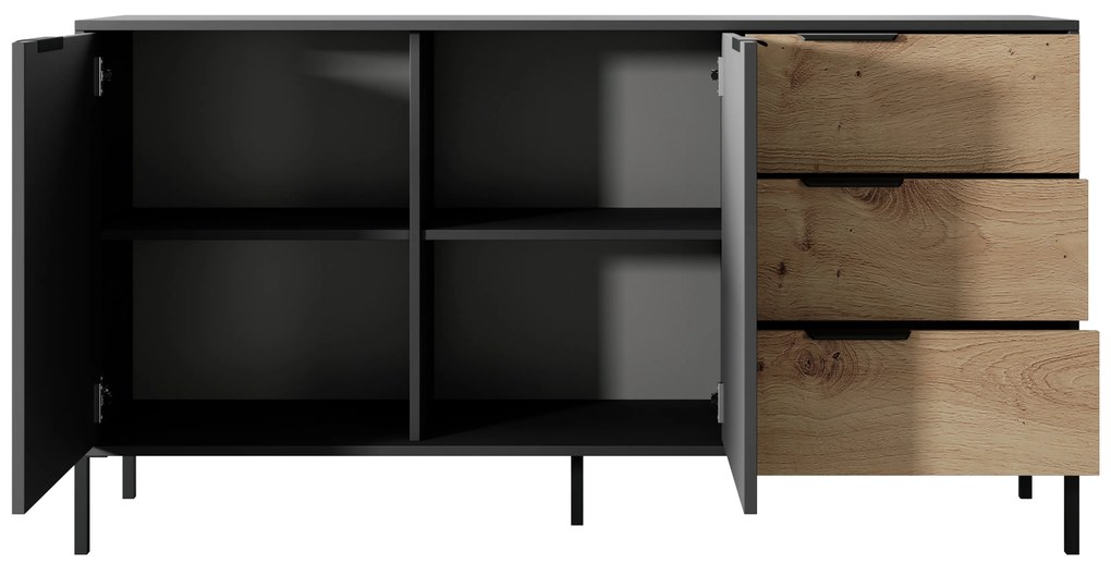 Comodă Rastafa 2D3S (Stejar artisan + Negru). 1071379