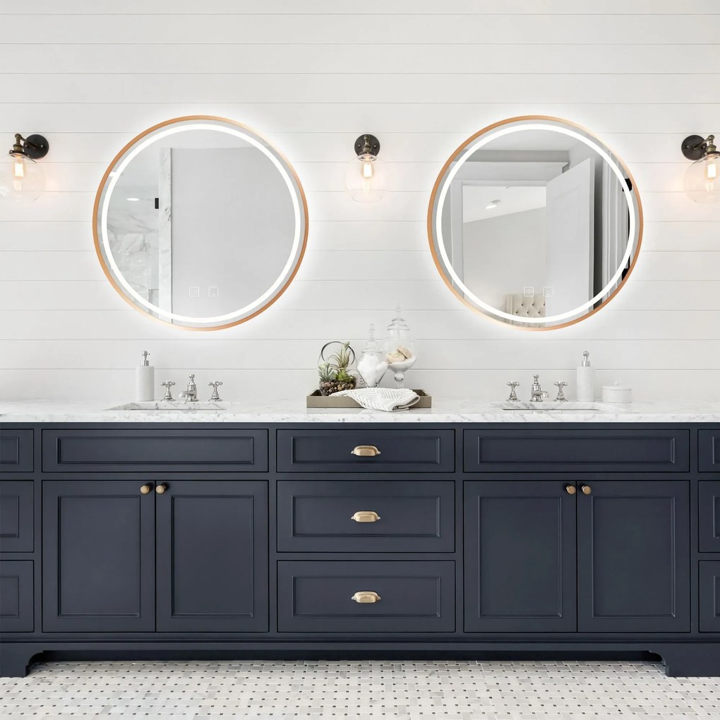 Oglinda LED MMJ Auriu roz periat 80cm, Rea