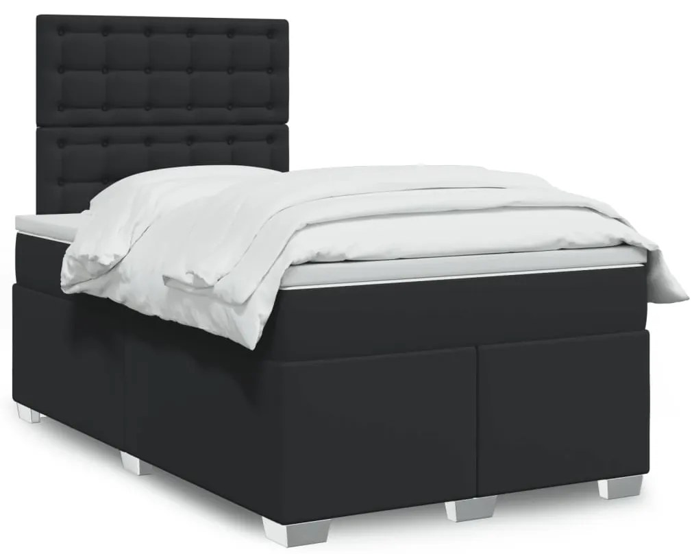vidaXL Pat continental cu saltea, negru, 120x200 cm, piele ecologică