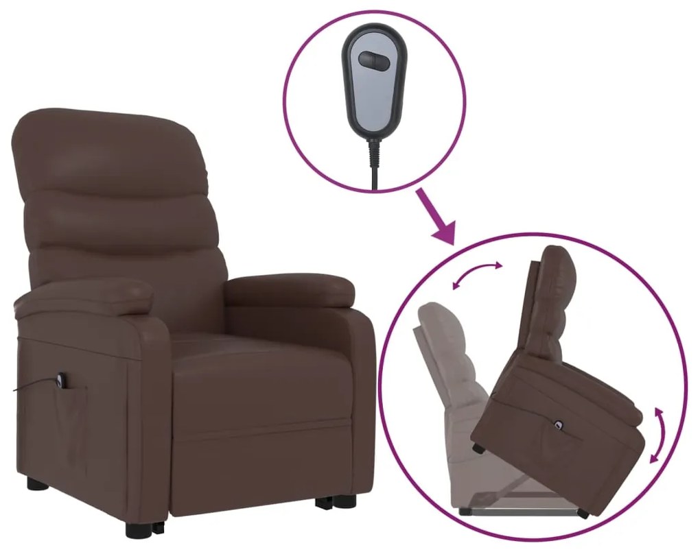 321278 vidaXL Fotoliu cu ridicare pe verticală, maro, piele ecologică