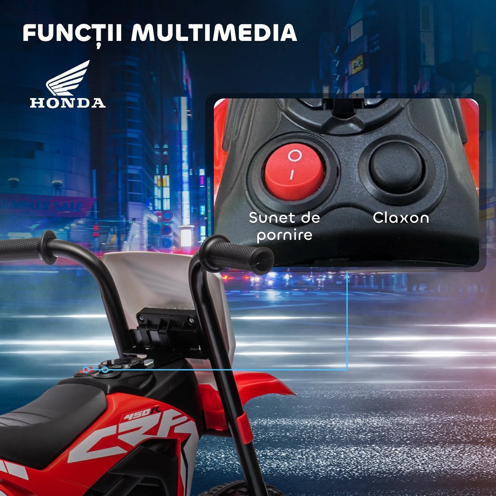 HOMCOM Motocicletă Electrică pentru Copii 6V Honda CRF450RL Licențiată Roșu 3 Roți 18-36 Luni | Aosom Romania