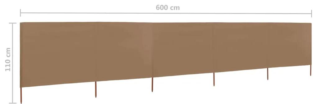 Paravan anti-vant cu 5 panouri, gri taupe, 600 x 80 cm, textil Gri taupe, 600 x 80 cm