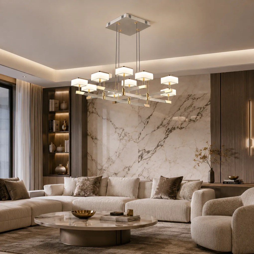Lustra Milano LED cu 12 Brate pentru Living, Finisaj Aluminiu Periat - Gold Bussy Lighting  5876-8+4