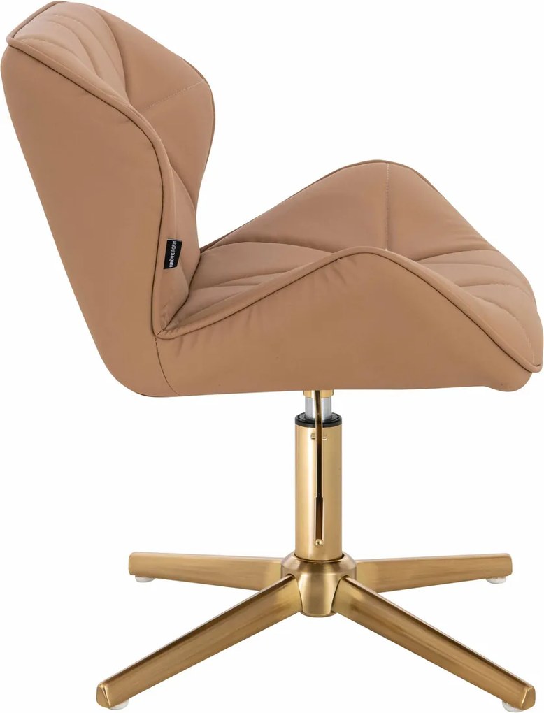 HR111CROSS Scaun Caramel Piele Ecologica Premium Soft cu Bază Aurie