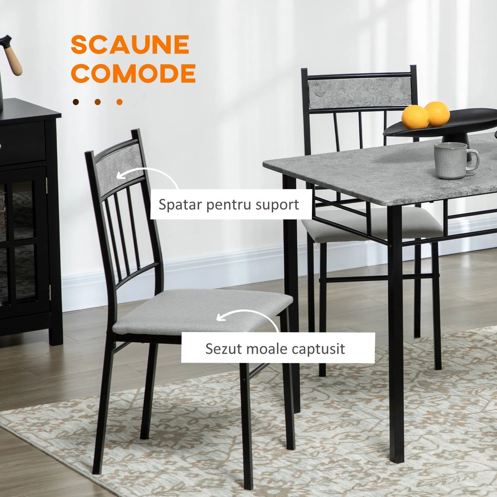 HOMCOM Set 5 Piese Masa Dreptunghiulară Metal MDF 4 Scaune Design Modern pentru Dining | Aosom Romania