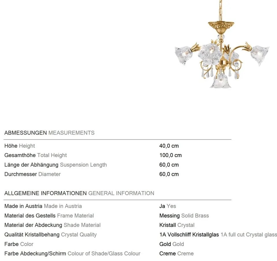 Candelabru cristal design lux LA BOHEME D-60cm 5L gold plated