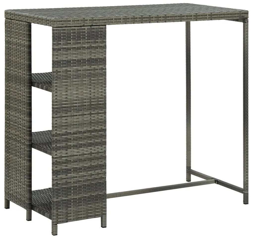 vidaXL Masă de bar cu raft de depozitare, gri 120x60x110 cm, poliratan