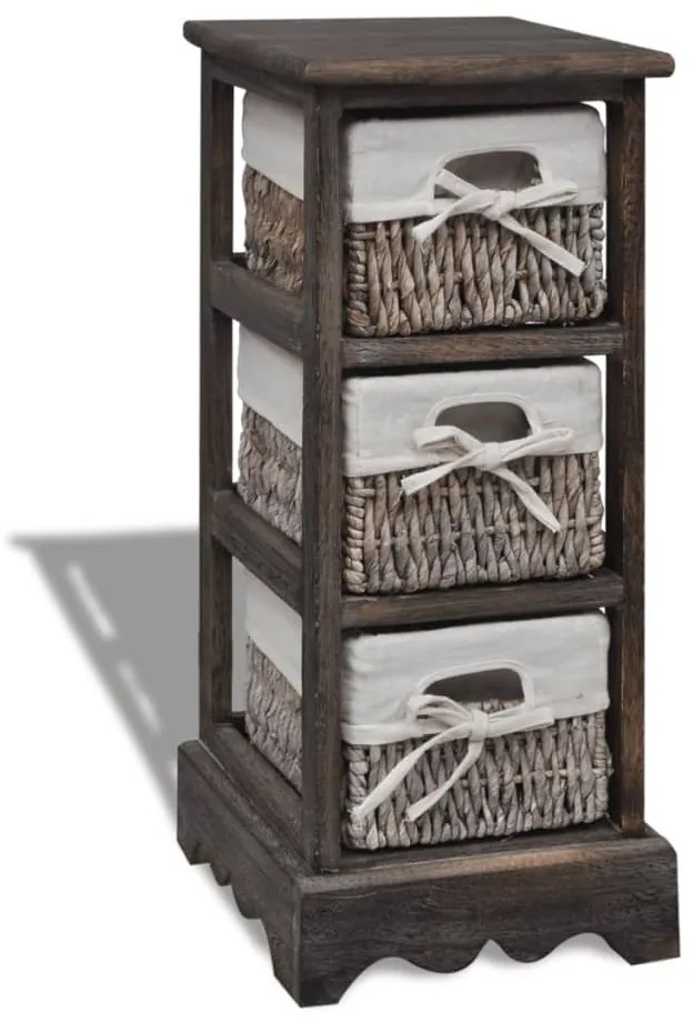 vidaXL Dulap de depozitare din lemn, 3 coșuri împletite, maro