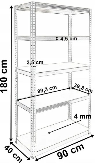 ShopJK RAFT METALIC ZINCAT FĂRĂ ȘRUBURI 180x90x40 CM, CAPACITATE DE ÎNCĂRCARE 875KG