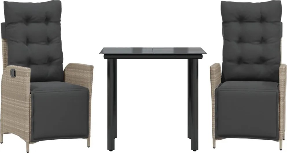 vidaXL Set mobilier de grădină cu perne, 3 piese,gri deschis,poliratan