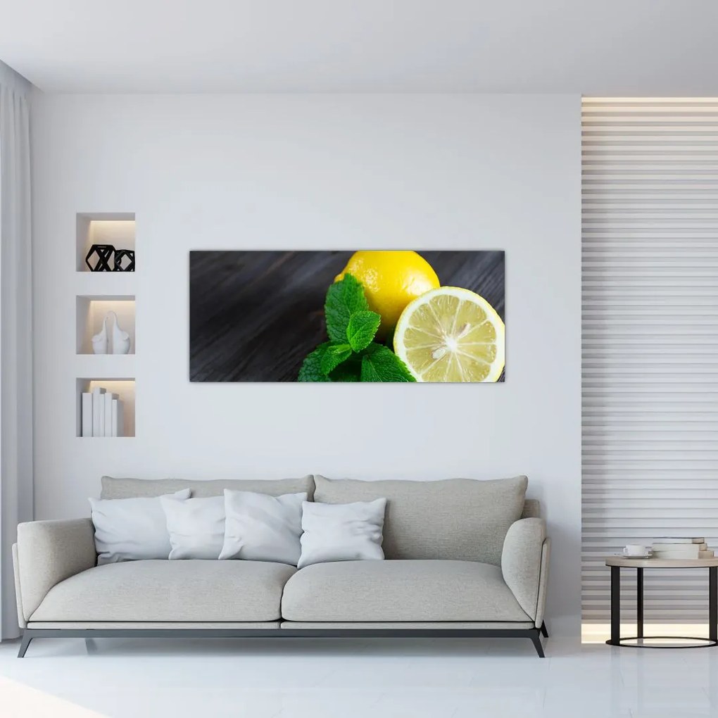 Tablou cu lămâie și mentă pe masă (120x50 cm)