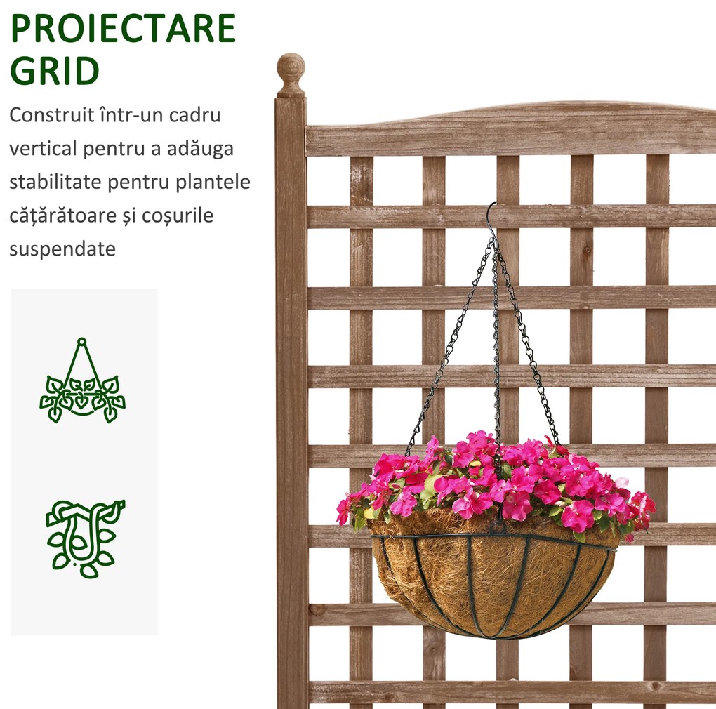 Outsunny Jardinieră Exterior din Lemn cu Suport pentru Plante și Grilaj pentru Plante Cățărătoare 64x28x120cm Maro | Aosom Romania