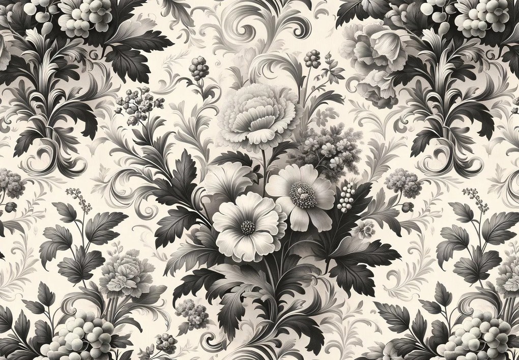 Fototapet - Flori alb-negru (147x102 cm)