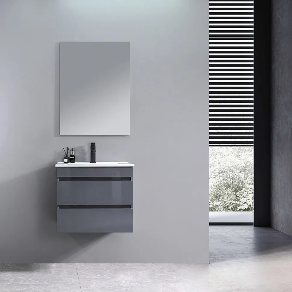 Mască de baie Cube 60 cu chiuvetă ceramică, 2 sertare, gri antracit