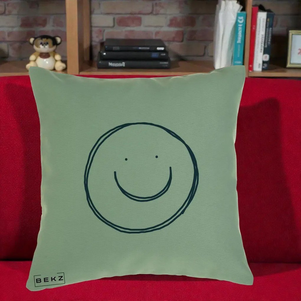 Perna Decorativa Smile Desen Minimalist, 40x40 cm, Verde, Husa Detasabila, Perna Inclusa, BEKZ®