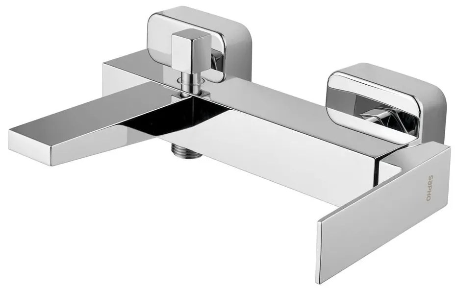 Baterie argintiu-lucios pentru cadă cu montare pe perete (2 ieșiri) Latus – Sapho