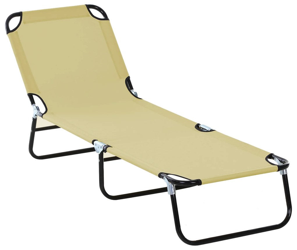 Outsunny Sezlong Pliabil pentru Gradina cu Spatar Ajustabil 5 Pozitii din Otel si Tesatura Oxford 188x56x28 cm Bej | Aosom Romania
